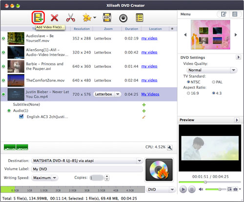 Convert AVI, MPEG, VOB, DAT, M2V, MPG to DVD Mac