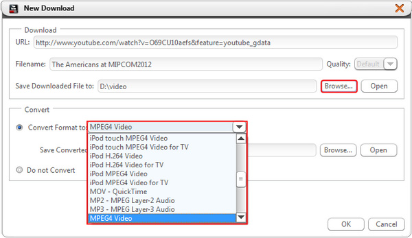 Create a new downloads + conversion task